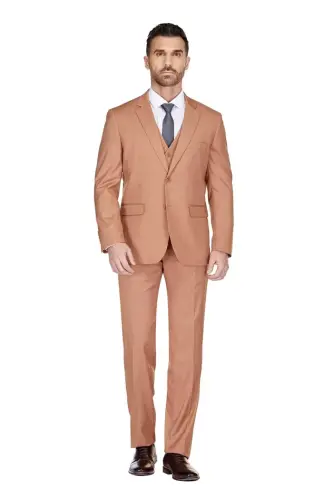 Men's 3-Piece Classic Fit Performance Stretch Suit-Rust brown 