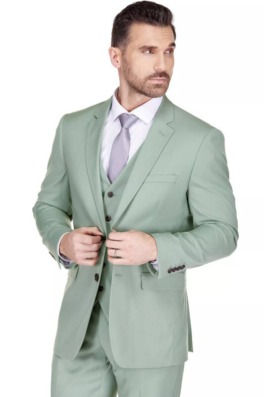 Men's 3-Piece Classic Fit Performance Stretch Suit-Sage - 2