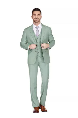 Men's 3-Piece Classic Fit Performance Stretch Suit-Sage - 3