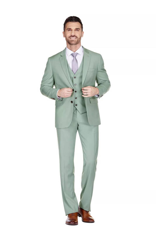 Men's 3-Piece Classic Fit Performance Stretch Suit-Sage - 3