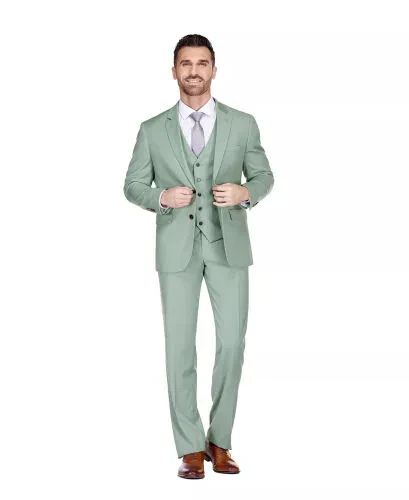 Men's 3-Piece Classic Fit Performance Stretch Suit-Sage - 5