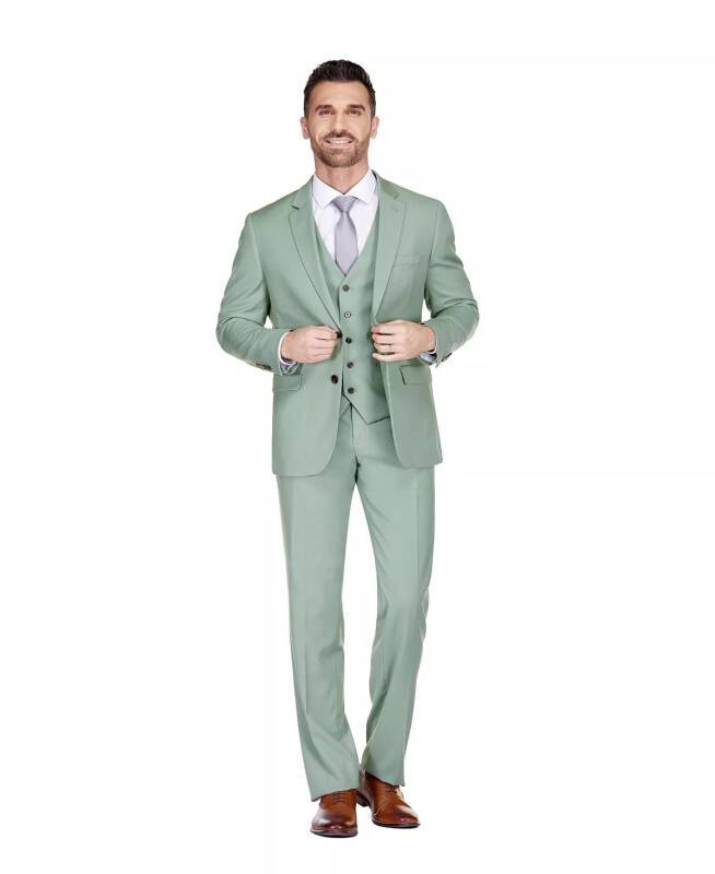Men's 3-Piece Classic Fit Performance Stretch Suit-Sage - 5