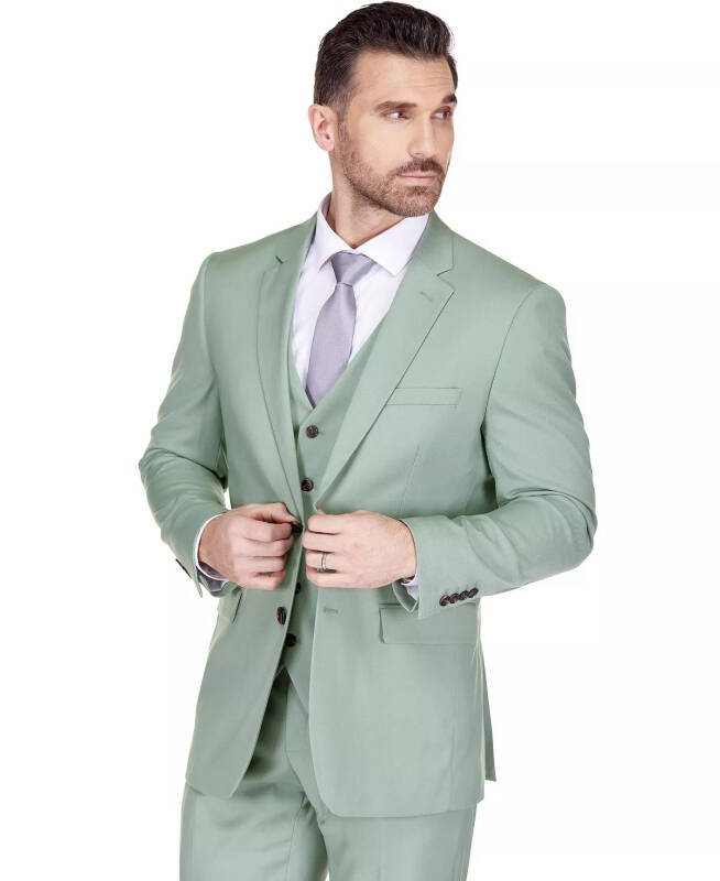 Men's 3-Piece Classic Fit Performance Stretch Suit-Sage - 6