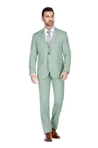 Men's 3-Piece Classic Fit Performance Stretch Suit-Sage 