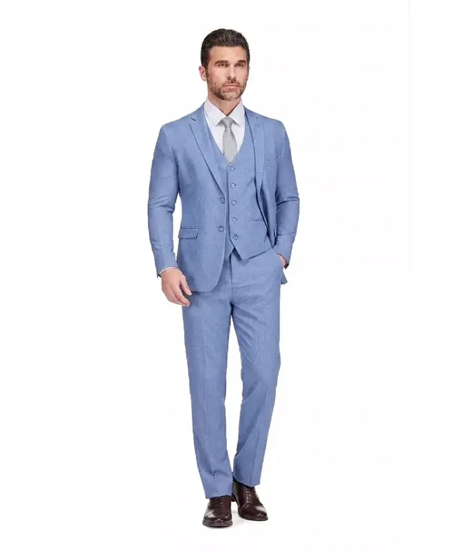 Men's 3-Piece Classic Fit Performance Stretch Suit - Steel blue - BRAVEMAN