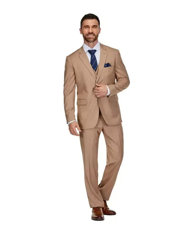 Men's 3-Piece Classic Fit Performance Stretch Suit-Tan - 1