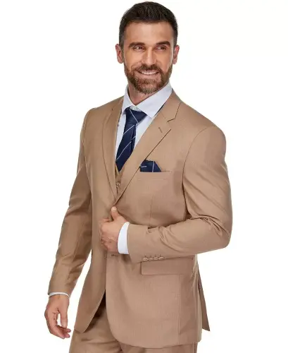 Men's 3-Piece Classic Fit Performance Stretch Suit-Tan - 3