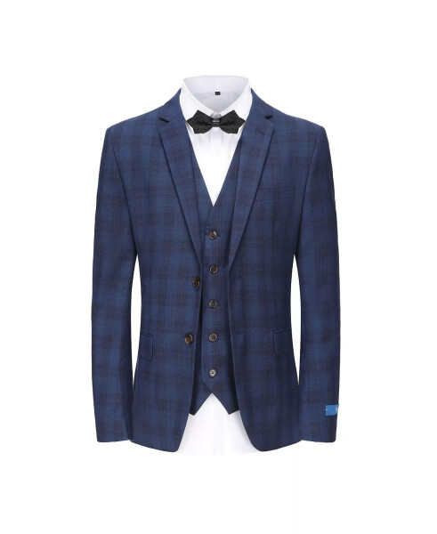 Men's 3-Piece Performance Stretch Slim Fit Check Suit Blue - 1