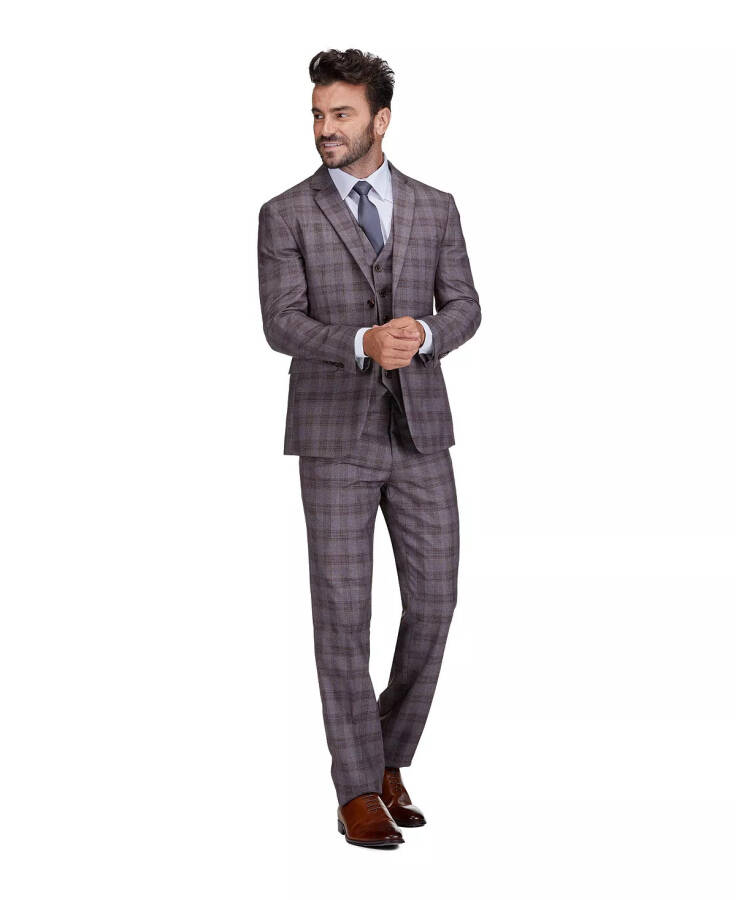 Men's 3-Piece Performance Stretch Slim Fit Check Suit Light brown - 4