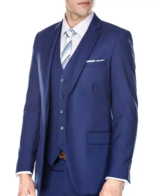 Men's 3-Piece Premium Vested 3-Piece Slim Fit Suit-Blue - 2