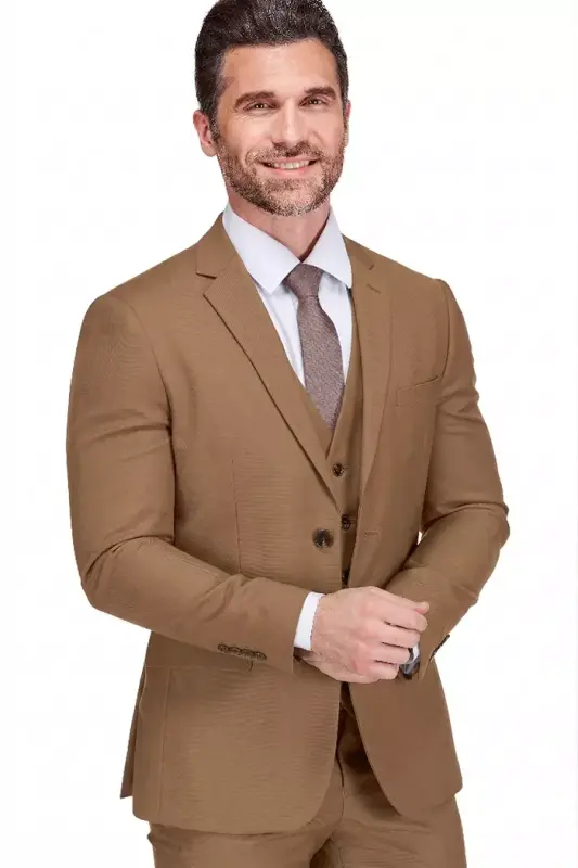 Men's 3-Piece Premium Vested 3-Piece Slim Fit Suit - Caramel - 4
