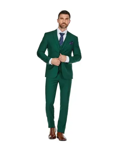 Men's 3-Piece Premium Vested 3-Piece Slim Fit Suit-Hunter green - 4