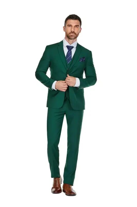 Men's 3-Piece Premium Vested 3-Piece Slim Fit Suit-Hunter green - 4