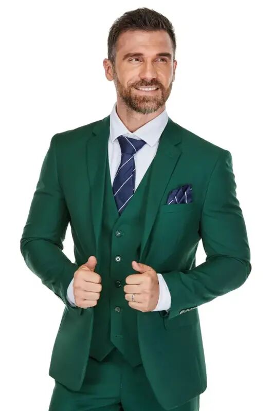 Men's 3-Piece Premium Vested 3-Piece Slim Fit Suit-Hunter green - 2