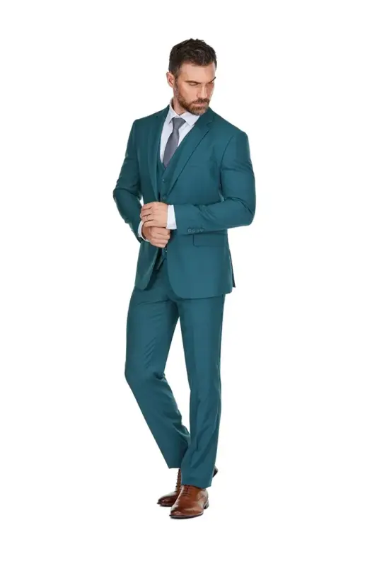 Men's 3-Piece Premium Vested 3-Piece Slim Fit Suit - Sea green - 1