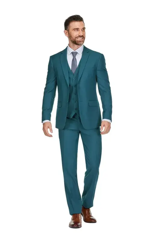 Men's 3-Piece Premium Vested 3-Piece Slim Fit Suit - Sea green - 5