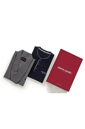 Men's 3-Piece Short Robe Set-NAVY BLUE - 6