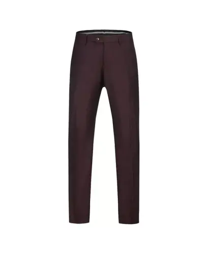 Men's 3-Piece Slim Fit Check Suit-Burgundy - 4