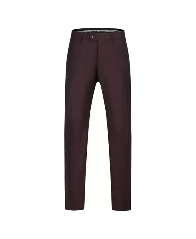 Men's 3-Piece Slim Fit Check Suit-Burgundy - 4