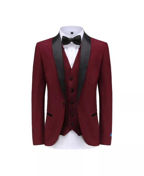 Men's 3-Piece Slim Fit Shawl Lapel Tuxedo Burgundy - 1