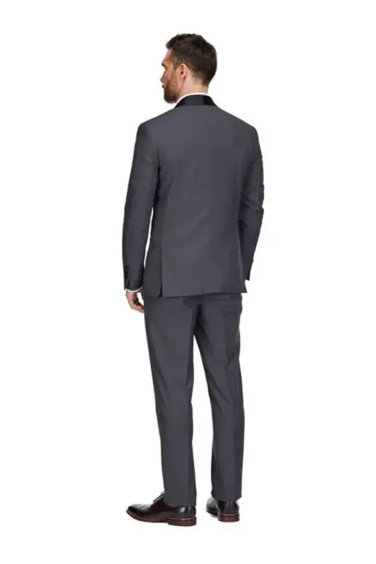 Men's 3-Piece Slim Fit Shawl Lapel Tuxedo - Charcoal - 3