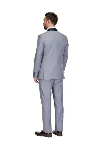 Men's 3-Piece Slim Fit Shawl Lapel Tuxedo - Grey - 3