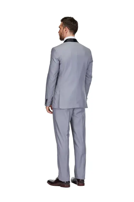 Men's 3-Piece Slim Fit Shawl Lapel Tuxedo - Grey - 3