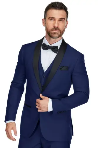 Men's 3-Piece Slim Fit Shawl Lapel Tuxedo - Indigo - GINO VITALE (1)
