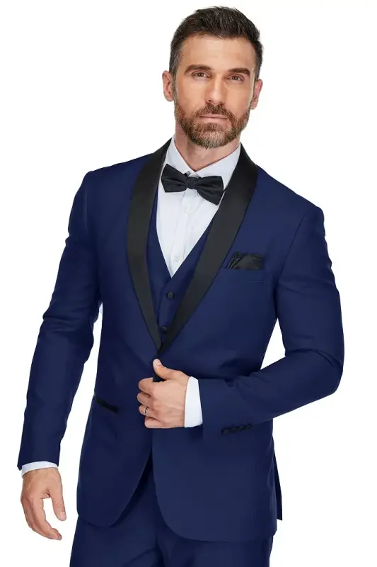 Men's 3-Piece Slim Fit Shawl Lapel Tuxedo - Indigo - 2