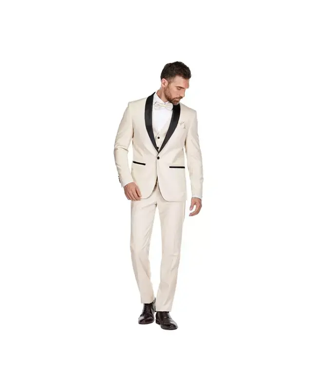 Men's 3-Piece Slim Fit Shawl Lapel Tuxedo - Ivory - 2