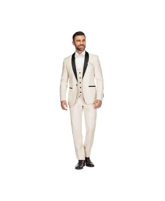 Men's 3-Piece Slim Fit Shawl Lapel Tuxedo - Ivory - GINO VITALE
