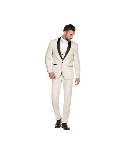 Men's 3-Piece Slim Fit Shawl Lapel Tuxedo - Ivory - GINO VITALE (1)