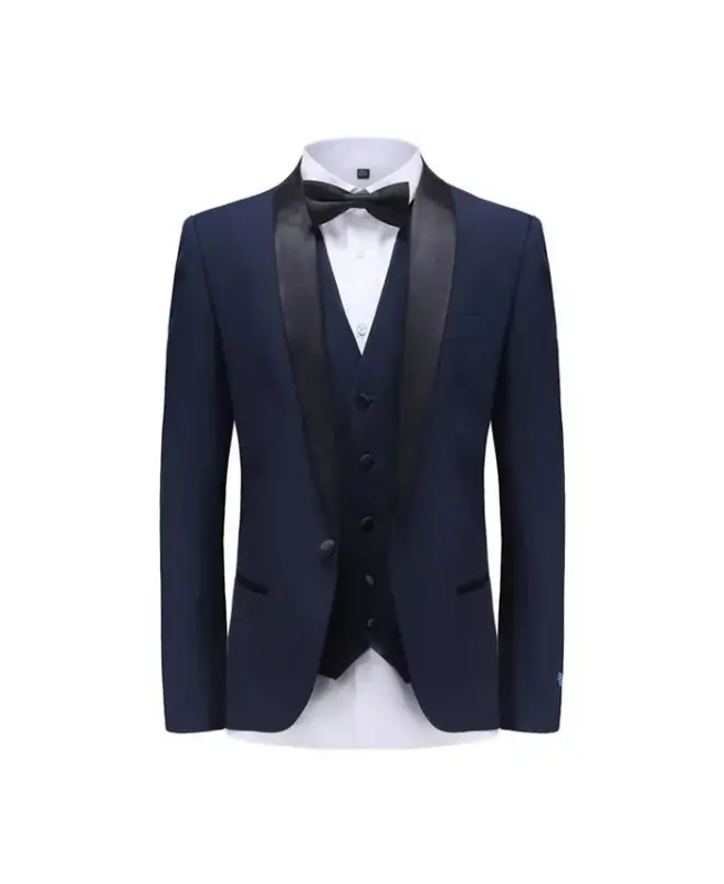 Men's 3-Piece Slim Fit Shawl Lapel Tuxedo - Navy - 2
