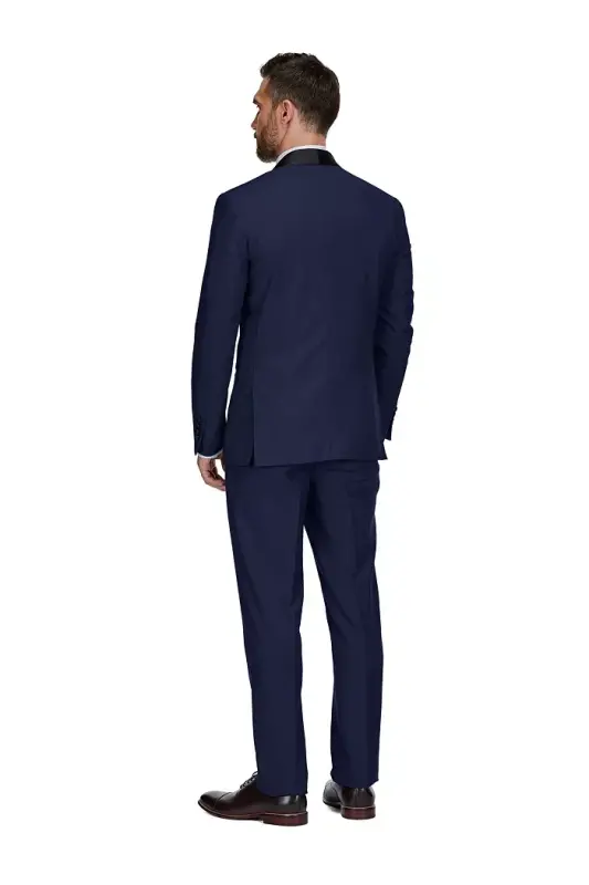 Men's 3-Piece Slim Fit Shawl Lapel Tuxedo - Navy - 4