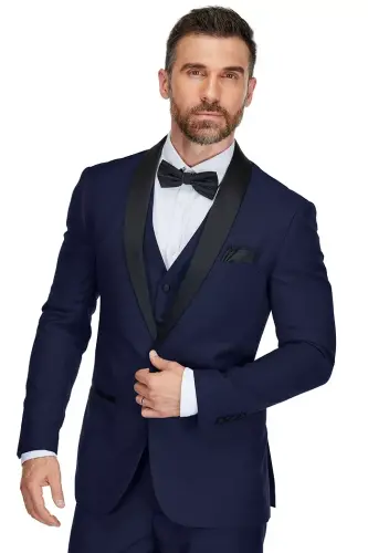 Men's 3-Piece Slim Fit Shawl Lapel Tuxedo - Navy - 3