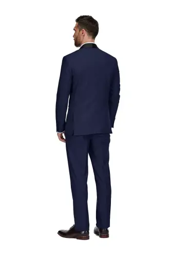 Men's 3-Piece Slim Fit Shawl Lapel Tuxedo - Navy - 4