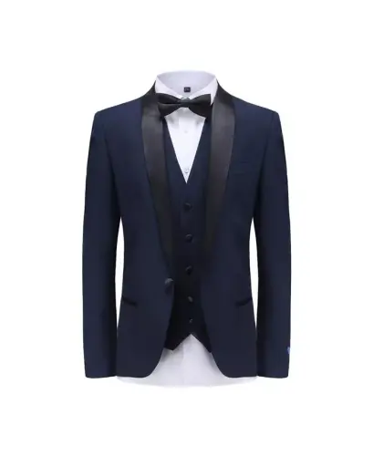 Men's 3-Piece Slim Fit Shawl Lapel Tuxedo - Navy - GINO VITALE (1)