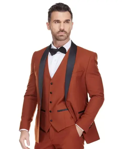 Men's 3-Piece Slim Fit Shawl Lapel Tuxedo - Rust - 3