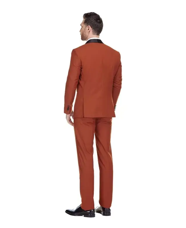 Men's 3-Piece Slim Fit Shawl Lapel Tuxedo - Rust - 2