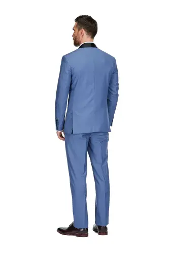 Men's 3-Piece Slim Fit Shawl Lapel Tuxedo - Slate blue - GINO VITALE (1)