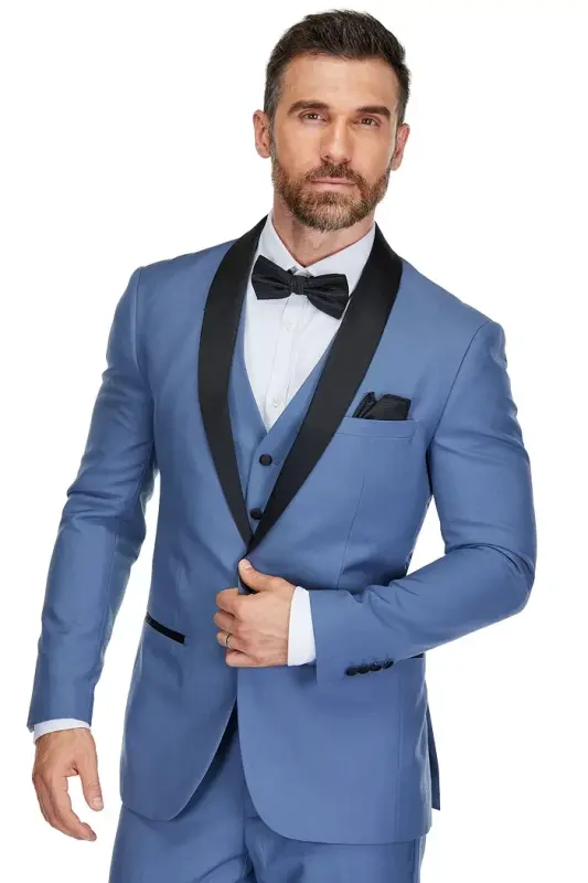 Men's 3-Piece Slim Fit Shawl Lapel Tuxedo - Slate blue - 3