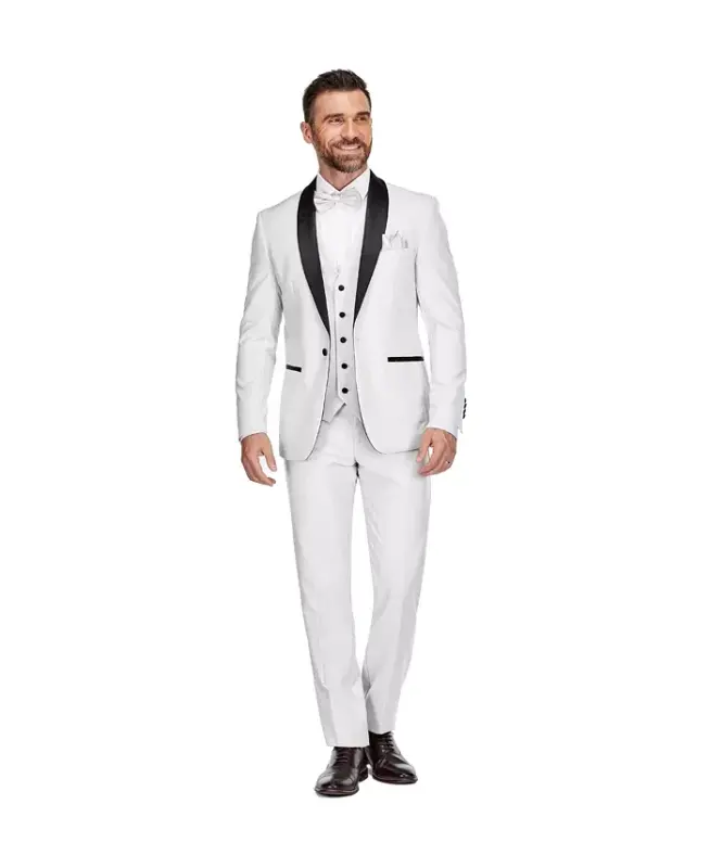 Men's 3-Piece Slim Fit Shawl Lapel Tuxedo - White - 1