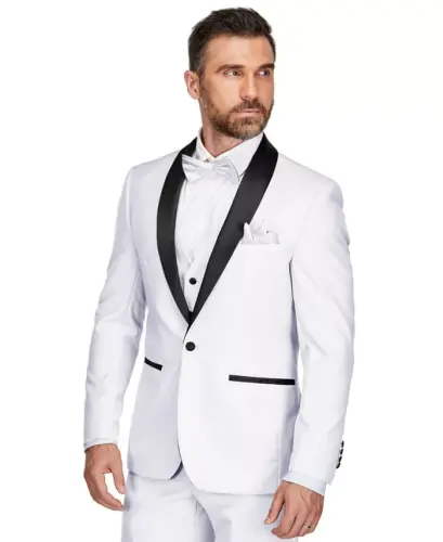 Men's 3-Piece Slim Fit Shawl Lapel Tuxedo - White - 2