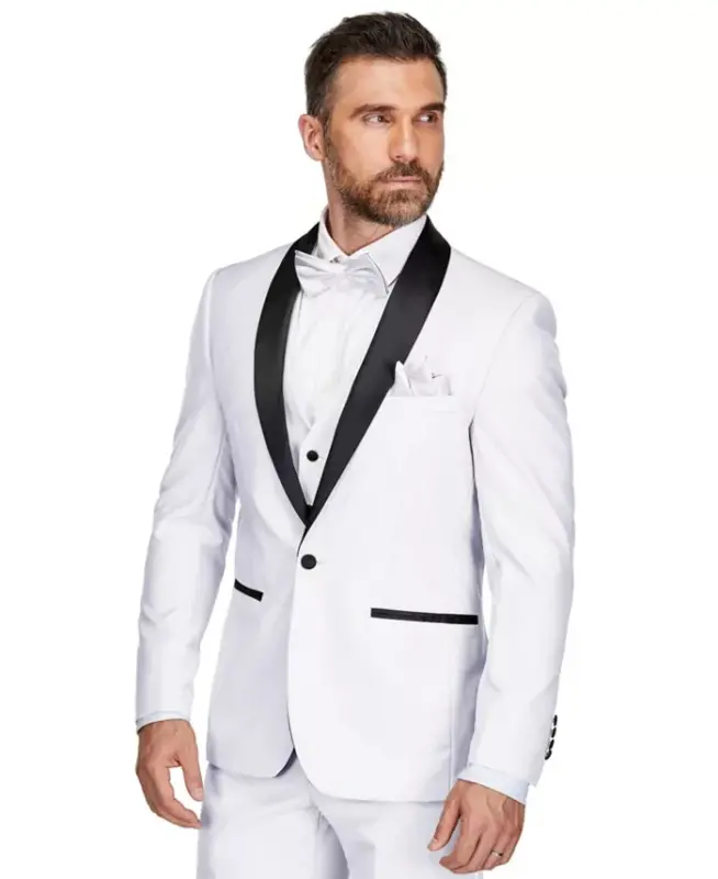 Men's 3-Piece Slim Fit Shawl Lapel Tuxedo - White - 2