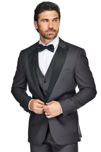 Men's 3-Piece Slim Fit Tuxedo with Peak Lapel - 2