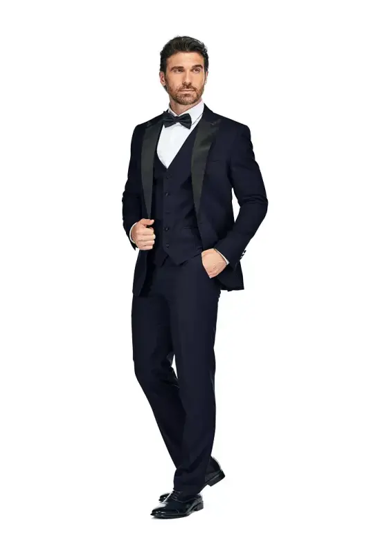 Men's 3-Piece Slim Fit Tuxedo with Peak Lapel - 2