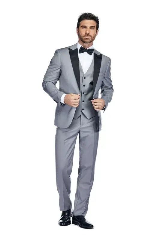 Men's 3-Piece Slim Fit Tuxedo with Peak Lapel - GINO VITALE