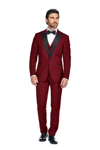 Men's 3-Piece Slim Fit Tuxedo with Peak Lapel 