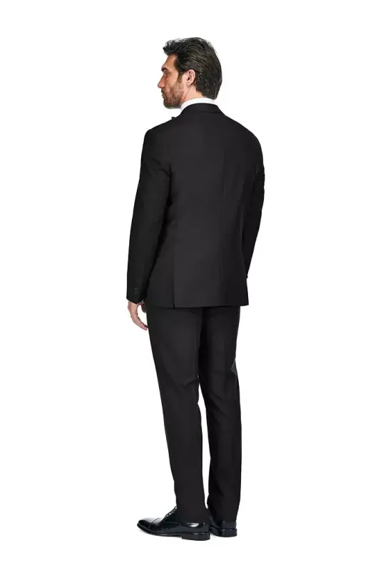 Men's 3-Piece Slim Fit Tuxedo with Peak Lapel - Black - 3
