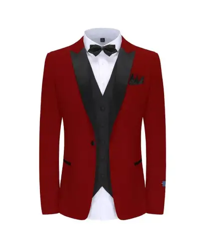 Men's 3-Piece Slim Fit Tuxedo with Peak Lapel - Red - 1